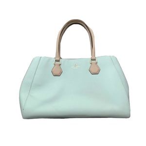 Kate Spade Mint Green Designer Shoulder Large Leather Tote Bag Tan Trim